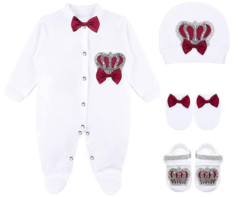 Lilax Baby Boy Newborn Crown Jewels Layette 4 Piece Gift Set 0-3 Months Burgundy 0-3M - Image 1